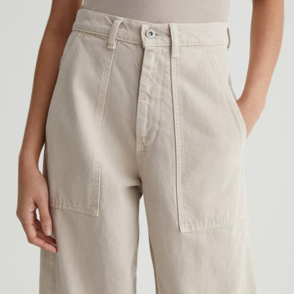 NEW AG Jeans Camille Utility Barrel Leg Denim Jeans Size 28 Oatmeal Beige - Picture 2 of 10